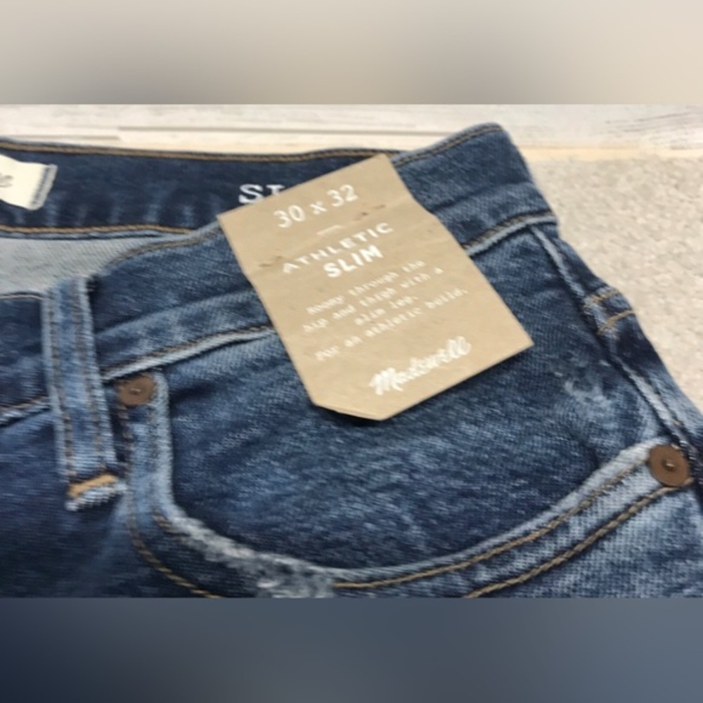 MADEWELL Athletic Slim Fit Flex Denim Mens Size 30 x 32 Straight Dark Jeans EUC - Picture 2 of 4